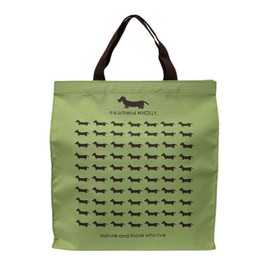 Yusaisha 3L13-01 Eco Bag, Dog Pattern, Green, Approx. Length 14.2 x Width 13.0 x Depth 4.7 inches (36 x 33 x 12 cm), WHOLLY A4 Size, Portable Shopping Bag