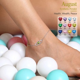 Infinity Anklet Feet Chains for Women Sterling Silver Fashion Birthstone Ankle Bracelet Summer Beach Jewelry