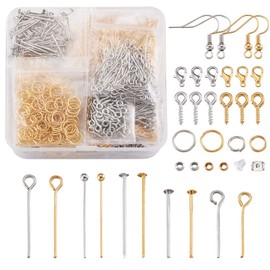 PandaHall 2920pcs Jewelry Making Supplies Kit with Earring Hook, Jump Ring, Screw Eye Pin, Head Pin, Earring Back, Lobster Clasp, Crimp Beads(Gold & Silver)