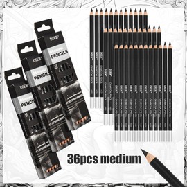 Geyoga 36 Pcs Professional Charcoal Pencils Soft,medium and Hard for Drawing Charcoal Pencils Drawing Set Drawing Pencils for Sketching Shading Drawing Blending Portrait(Black, Medium)