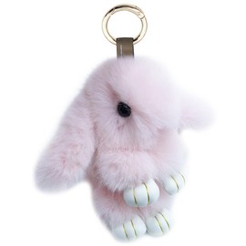 Xsclpomddy Mini Plush Rabbit Keyring Plush Bunny Keyring Pom Poms Bag Pendant Handbag Car Key Decoration, light pink