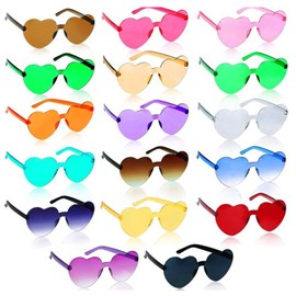 SPORWAY 17 Pairs Rimless Sunglasses in Heart Shape: Frameless Heart Sunglasses, Transparent Candy Coloured Heart Glasses, Party Glasses for Carnival Photo Props for Children and Adults
