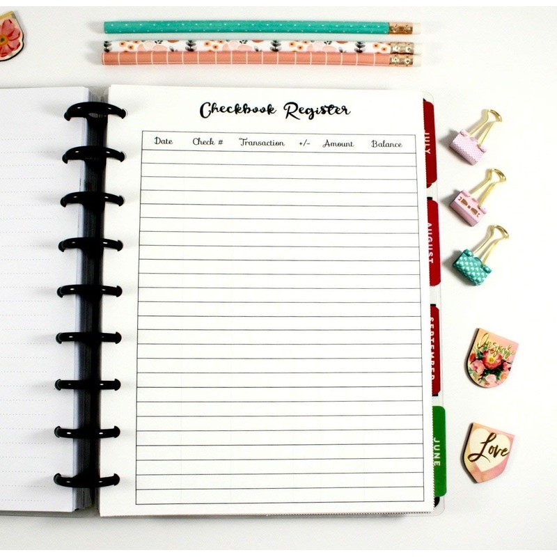 Checkbook Register Inserts for 9-Disc Classic Happy Planner, Classic Happy