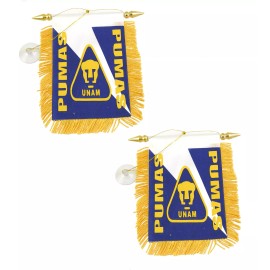 2 Pcs Mini Flag Banner Soccer "Pumas" 4"x6" Rearview Mirror flag Suction Cup