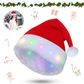 Booaee Christmas Hat, LED Christmas Hats Adults, Santa Hat, Plush Hat with LED Light, Santa Hat, Luminous LED Hat, Christmas Hat, One Size for Adults, Children, Christmas