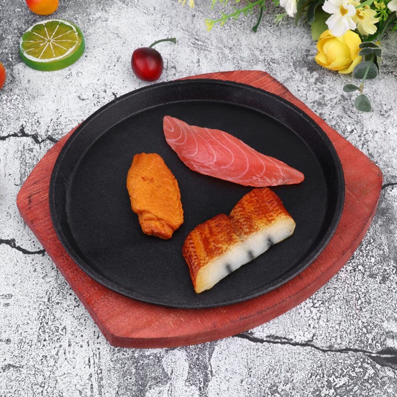 DOITOOL Nonstick Sizzling Steak Plate with Wooden Base Cast Iron