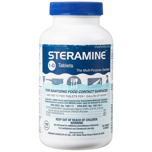 Steramine Quaternary Sanitizing Tablets, Case of 6