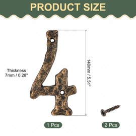 sourcing map House Address Number, 5.5 Inch Cast Iron Vintage Wall Number 4 Outside Numbers for Home Street Office Mailbox Sign, Black & Gold