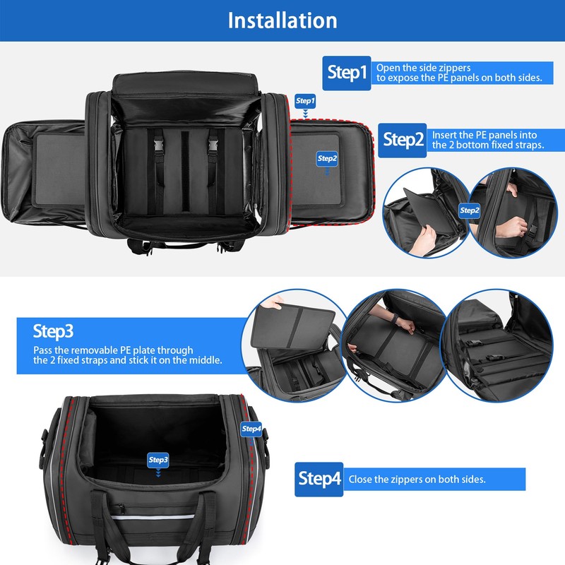 Waterproof Motorcycle Tail Luggage Bag, 48L-64L Expandable, a Rain Cover