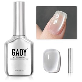 GAOY - Esmalte de uñas en gel holográfico con purpurina, efecto ojo de gato vidrioso, translúcido reflectante, 16 ml con imán