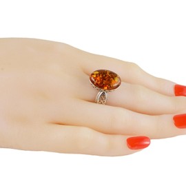 Sterling Silver and Baltic Honey Amber Adult Ring "Alaina"- size 8