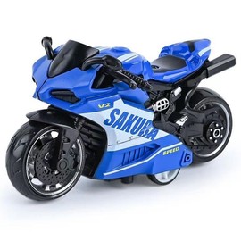 Motorcycle Model,Pull Back Motorcycle Plastic Street Machine Friction Power Mini Motorbike Model Kids Toy Gift Set for 3 Years+ (Blue)