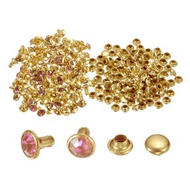 HARFINGTON 100pcs Crystal Rivets 6mm Rhinestone Rivets Rapid Stud Rivets for Clothing Leather Crafting Fabric Arts Crafts Decoration Leathercraft DIY Leather-Craft, Pink/Gold