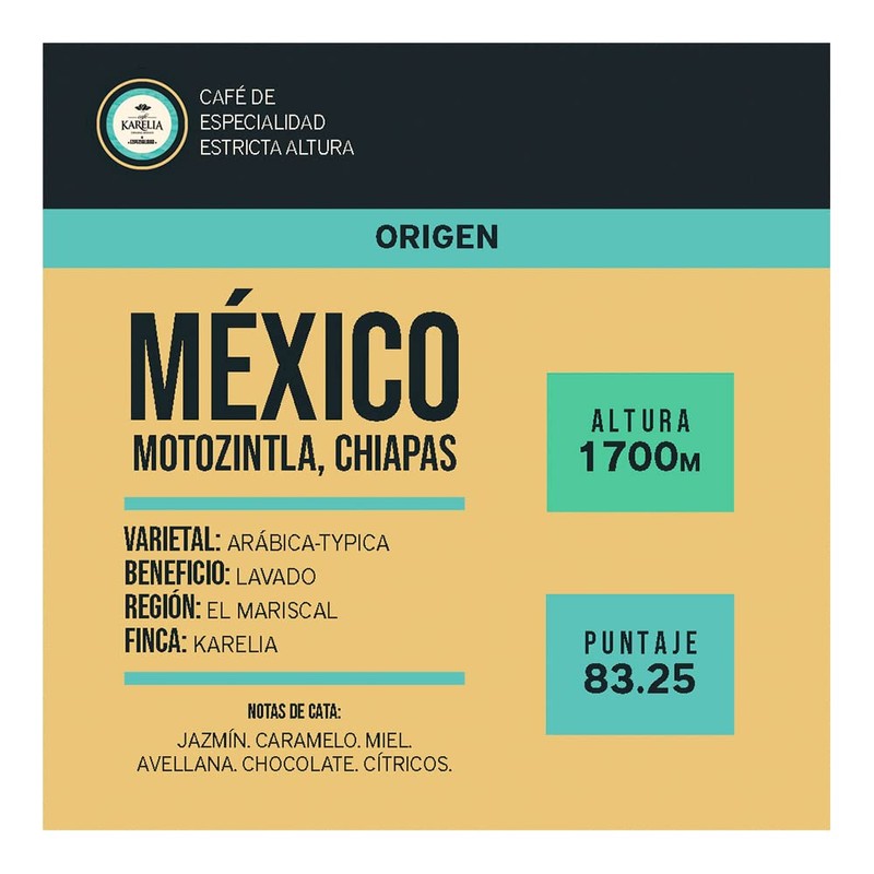 Café Karelia Chiapas Especialidad Tostado Medio en Grano 453 g