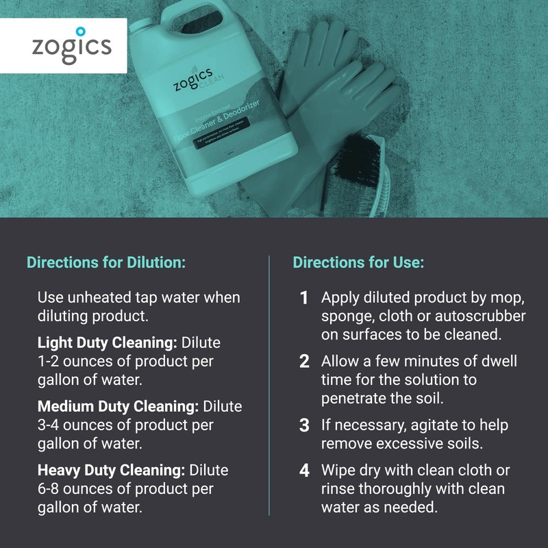 Zogics Enzyme Enriched Floor Cleaner & Deodorizer Concentrate, 128 oz
