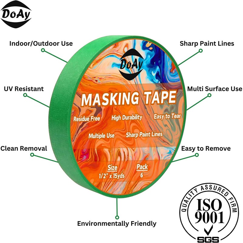 DOAY Colored Masking Tape 1/2" x 15 Yard - Multi