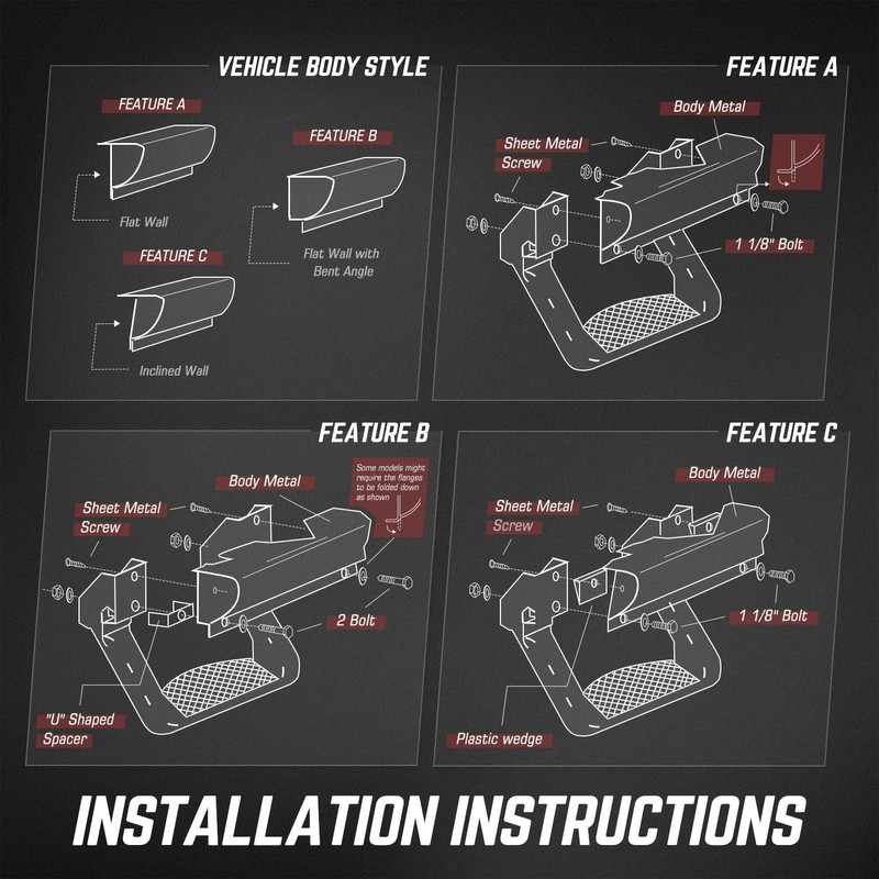 DNA MOTORING 2 Pair Aluminum Side Hoop Steps Universal Side
