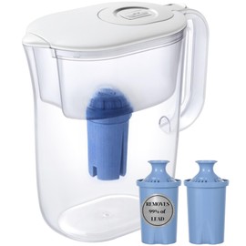 10-Cup Water Filter Pitcher & 2 Extended Life Water Filters (Removes Lead - 6 Months Per Filter) & Electronic Replacement Reminder - Compatible with Brita Water Pitcher/Brita Filter Pitcher