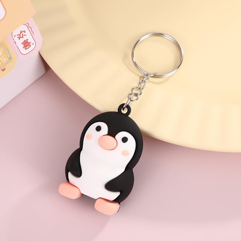 POYAMUSE Cute Penguin Keychain – PVC Rubber Key Ring for