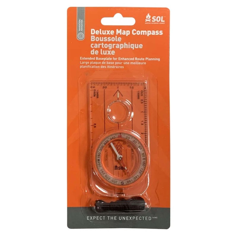 SOL® Deluxe Map Navigation Compass Rotating Bezel magnify glass declination