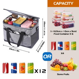 Ruccy 20L Cool Bag, Oxford Fabric, Lunch Bag, Waterproof Oil Resistant, Thermal Bag for Work, School, Travel, Travel, Camping, Outdoor and Picni (Grey)