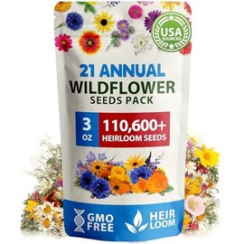 Home Grown Wildflower Seeds Bulk Seeds Mix 3oz (Pure Seeds - No Filler) Attracting Bees, Birds & Butterflies 24 Varieties for Flower Garden - size: Annual - 3oz