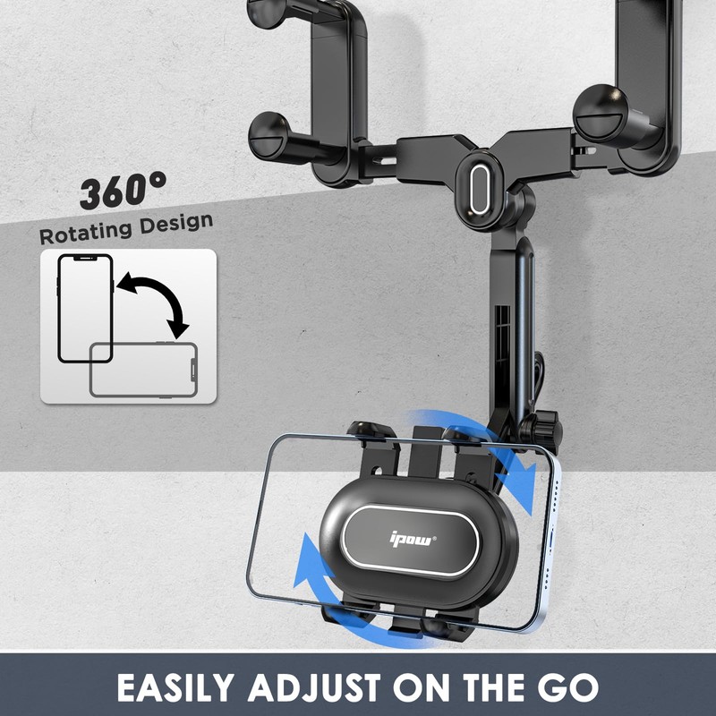 IPOW Large Rearview Mirror Phone Holder for Car 360°Rotatable and
