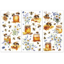 OLYCRAFT 3pcs/set Bee Daisy Rub on Transfers for Furniture And Crafts 15x30cm Vintage Honey Furniture Decals Honeycomb Flower Transfer Stickers Rub on Decals for Wood Furniture Home Decor