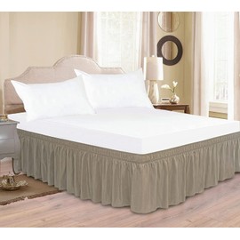Elegant Décor 100% Egyptian Cotton Around Luxurious Bed Skirt, Elastic Dust Ruffles, Easy Fit Wrinkle and Fade Resistant Pattern Solid 650 TC, 9-inch Drop Length (Size Queen Taupe)
