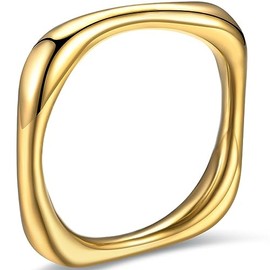 Jude Jewelers 3mm Width Stainless Steel Square Shaped Stacking Wedding Band Promise Statement Ring (Gold, 7)