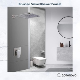 gotonovo 10" Rain Shower System Brushed Nickel Luxury High Pressure Shower Head Bathroom Shower Faucet Set Rough-in Valve and Shower Trim Included