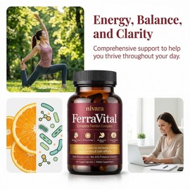 NIVARA FerraVital Ferritin Support for Women - Iron Supplement with Ferrous Glycinate, Vitamin C, B12, B6, Folate & Zinc, Supports Healthy Iron Levels & Daily Energy - 60 Capsules (1)