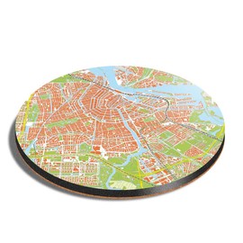 1 x Round Coaster - Amsterdam Urban Street Map Cork Backed MDF Glossy Tea Coffee Accessory #3034