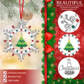 2024 Christmas Snowflake Ornament for Christmas Tree Decorations,Snow Flakes Decorating Hanging Ornament for Holiday Decorative Annual Keepsake Gift (Metal,White)