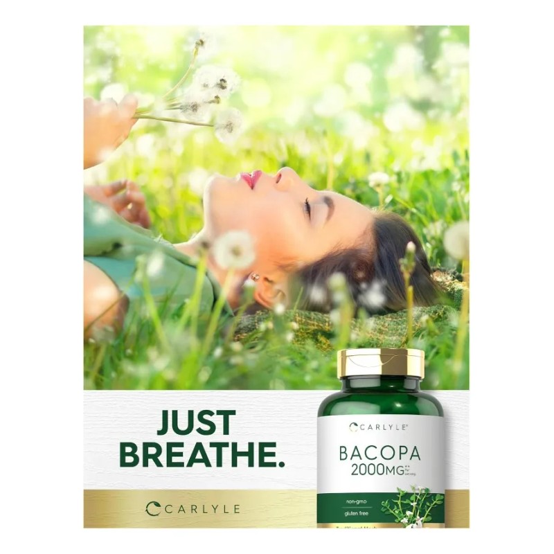 Bacopa Monnieri 2000 Mg Suplemento Sin Gluten 180 Capsulas Sabor