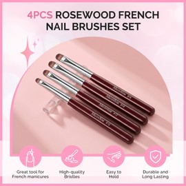 MelodySusie 4Pcs French Manicure with Rosewood Handles Nail Brush Set
