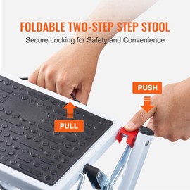 Happybuy Step Ladder 2-Step 330lbs Capacity, Ergonomic Folding Steel Step Stool with Wide Anti-Slip Pedal, Sturdy Step Stool for Adults Toddlers, Multi-Use for Household, Kitchen, Office, RVs