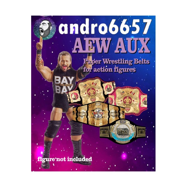 Unbranded Four AEW AUX custom wrestling style championship belts action