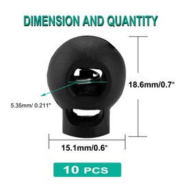 AKORD 10 Pcs Spring Loaded Plastic Round Toggle Stopper Cord Locks End, Black, 1.8 x 1.5 x 1.5 cm