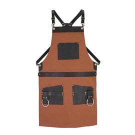 Tanner london Green Canvas Apron with Leather Pockets, 2 Large Pockets, 3 Small Holders (Tan)
