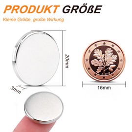 Pack of 16 Neodymium Magnets Strong, 20 x 3 mm Small Round Strong Strong Magnets for Fridge, Whiteboard, Craft, Office, Rare Earth Magnet with Double-Sided