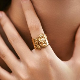 YBMYCM Gold Chunky Rings for Women Adjustable Geometric Rings Open Gold Plated Rings for Women (C-Chunky)