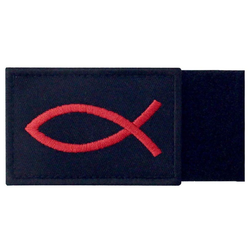 Jesus Fish Ixis Embroidered Velcro Patch, Red and Black