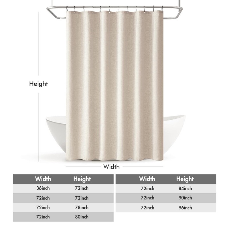 MIULEE Extra Long Linen Shower Curtain 90 Inches Long with