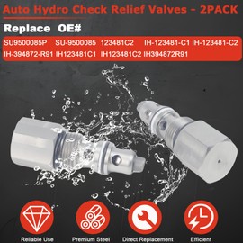 SU9500085P Hydro Check Relief Valves Fit for John Deere IH International Cub Cadet MTD 105 129 1210 1250 1860 Replaces SU9500085, 123481C2, IH-123481-C1, IH-123481-C2, IH-394872-R91 (Auto 2 PACK)