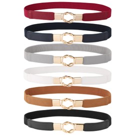 JASGOOD 6 Pack Women Retro Elastic Stretchy Skinny Waist Belt with Metal Gold Buckle