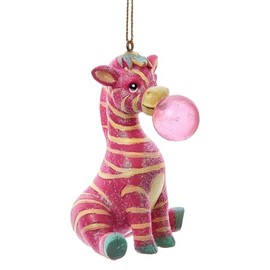 Kurt Adler Pink Zebra Bubblegum Ornament, 3.5-Inch, Glittery Resin Figurine - D4427