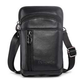 Cuero Crossbody Bolsas de Hombro Funda para Celular Cinturon cangurera sobaqueras para Hombre Adapta iPhone 15 14 Pro MAX 8 7 6 Plus Galaxy Note 9 8 5 S24/S23 Ultra S20/S9/S8 Plus (Negro)