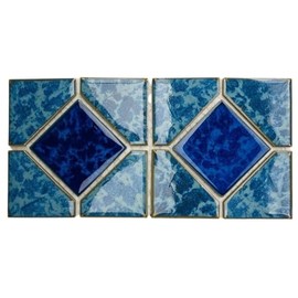 Tenedos Aqua Marine with Marble Blue Diamond Porcelain Lineup Border Pool Wall Tile on 6x12 Mesh for Easy Installation, for Bathroom Wall, Backsplash (1 Piece)