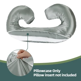 BALAPET Silky Satin Pregnancy Pillow Cover (ONLY Pillowcase), C Shaped Large Luxurious Smooth Maternity Pillow Cover with Hidden Zip, Soft & Breathable Pillow Protector for Side Sleeper, Dark Grey